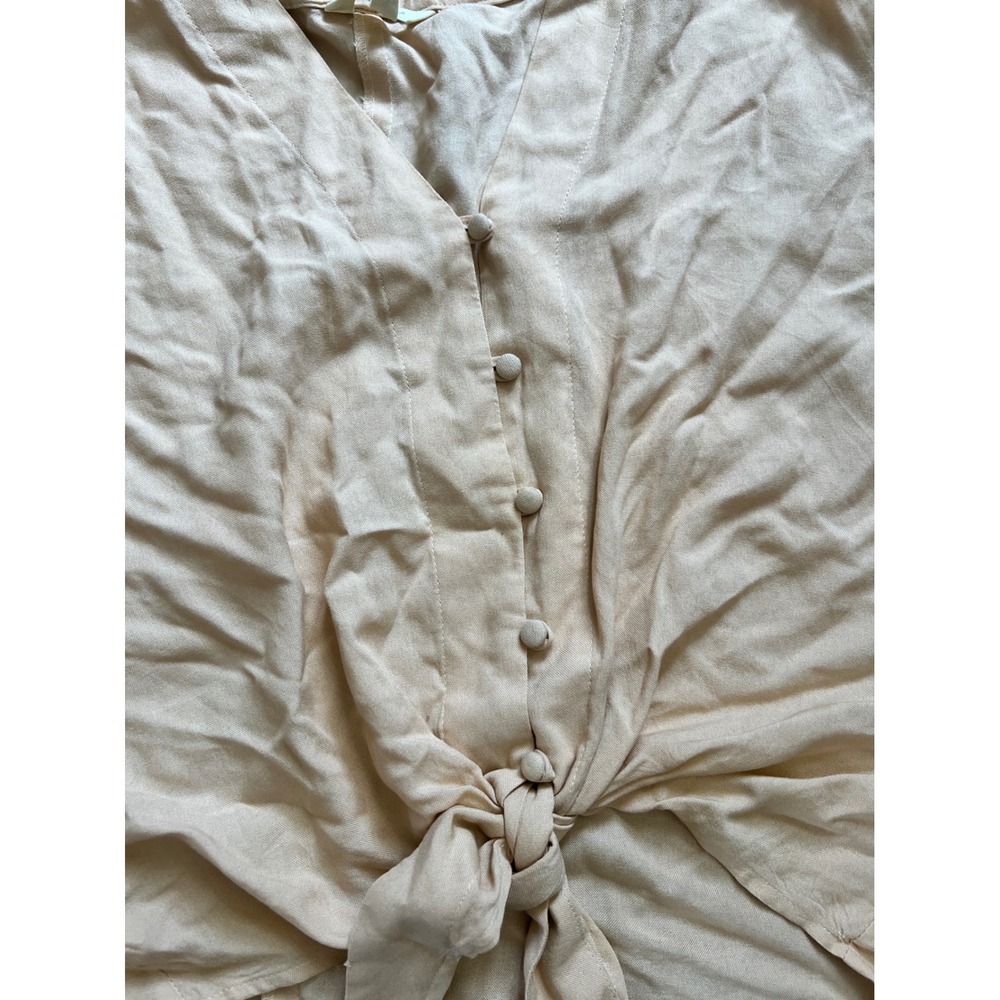 Sim & Sam Peach Tie Front Batwing Blouse V-Neck‎ Button Down Top Small - Picture 4 of 5